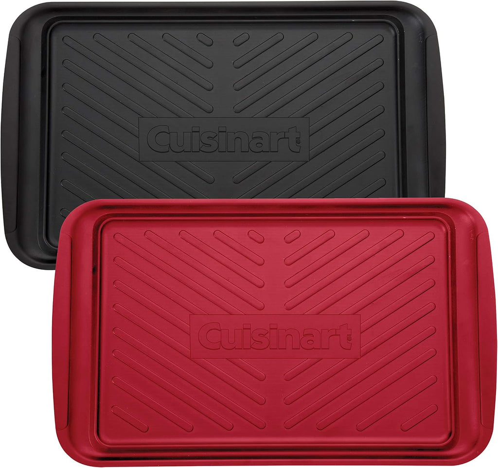 Cuisinart CPT-194 Outdoor Stainless Steel Grill Prep Table & CGWM-095 Outdoor Prep Table Cover (Fits CGWM-090 and CGWM-094) & CPK-200 Grilling Prep and Serve Trays, Black and Red