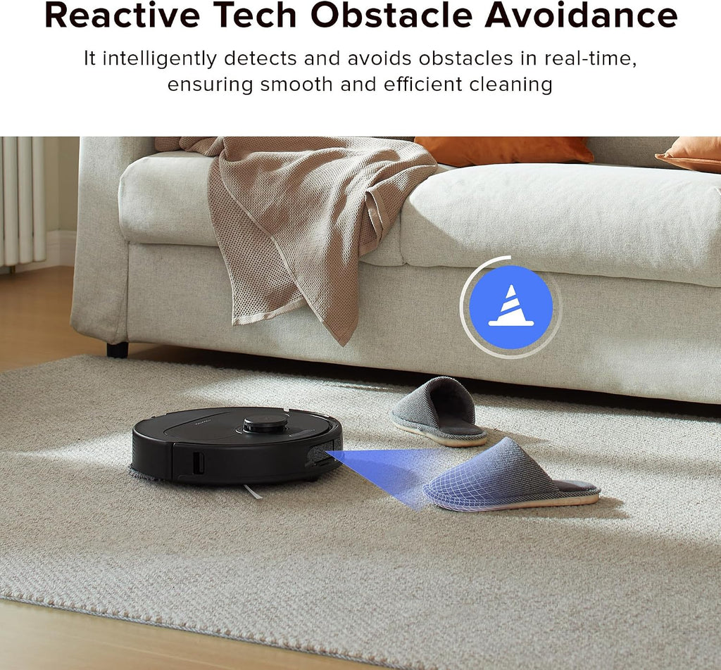 roborock Qrevo Series Robot Vacuum and Mop, 8000Pa Suction, Obstacle Avoidance, Auto Mop Washing, All-in-One Dock, Dual Spinning Mops with 10mm Lift, Anti-Tangle Brushes, Black (QR 598)