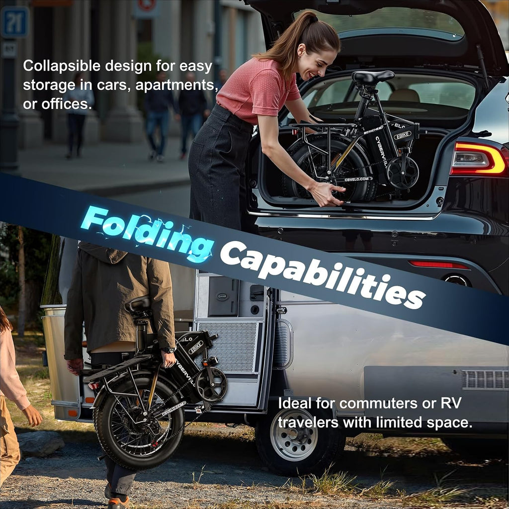 YorkE 1000W Folding Electric Bike, 48V 20AH Large Removable Battery E Bike, 30+MPH, 80 Miles Max Range, 20' Fat Tire Electric Bike for Adults, Adult Electric Bicycles for Commute, 7-Speed