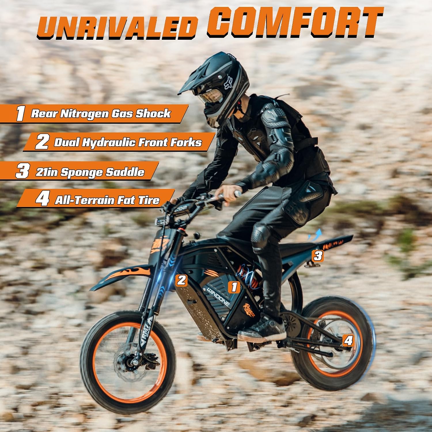 Windone RM7 Electric Dirt Bike for Teens & Adults, 48V 22.5Ah, 37MPH & 45-Mile Electric Motorcycle, 2200W Ebike, 14'/12' Off-Road Tire E-Bike, Dual Hydraulic Brakes, Full Suspension, Fit Age 13+