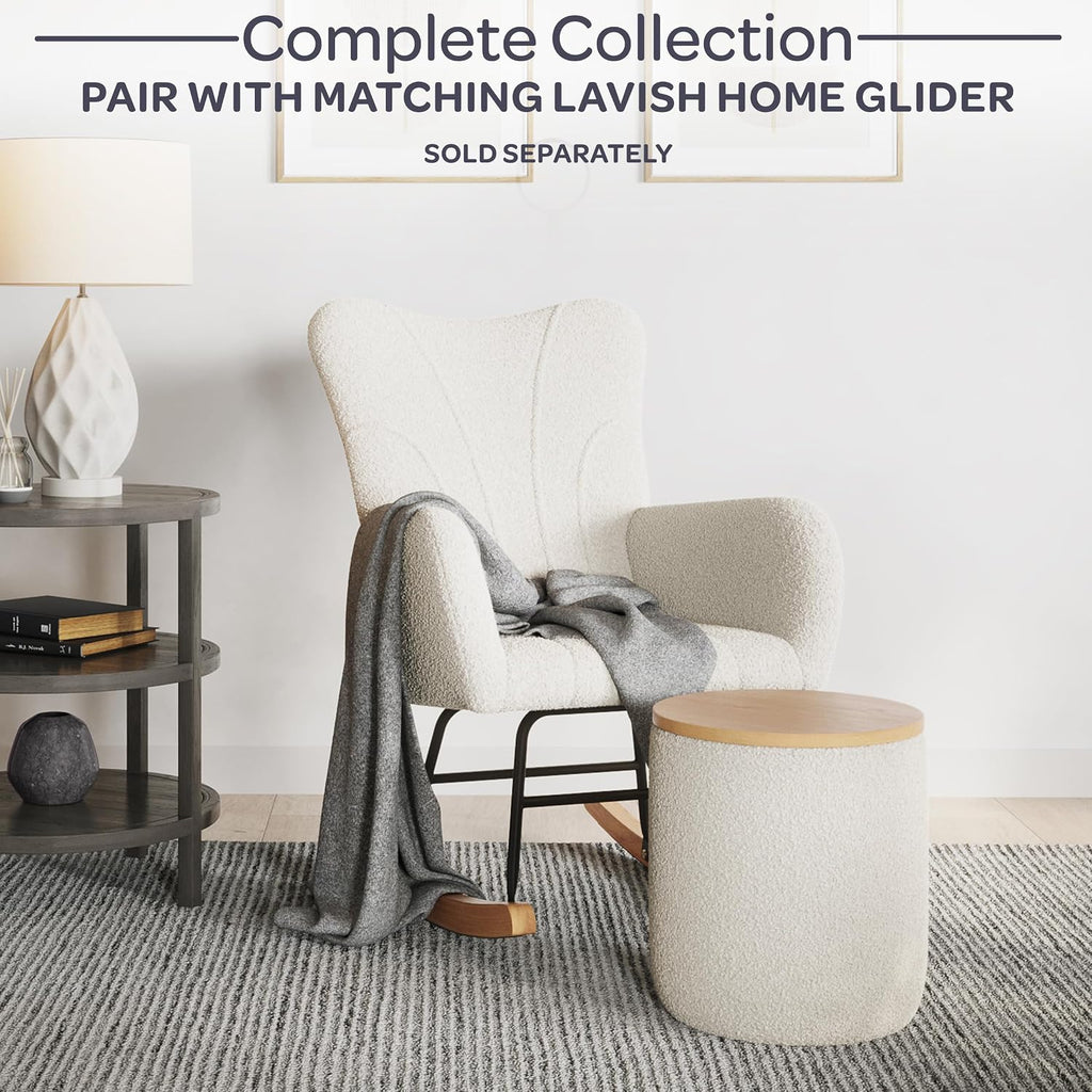 Rocking Chair - Teddy Fabric Upholstered Chair with Padded Seat and Contoured Armrests - Ergonomic Modern Rocker for Bedroom by Lavish Home (Cream)