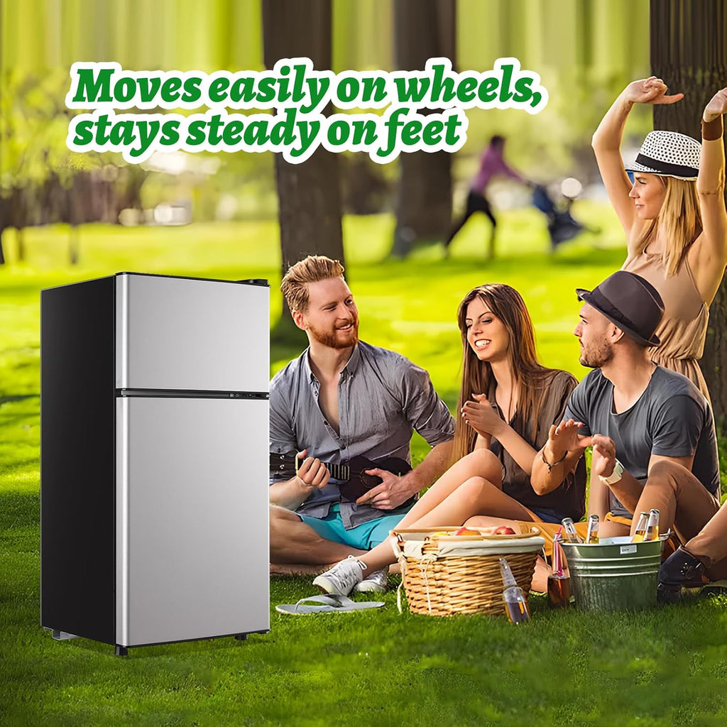 DEMULLER 2.4 Cu.ft Mini Fridge with Top Freezer Apartment Size Dual Door Compact Refrigerator for Personal Use Small Fridge with Egg tray, 7 Temperature Control For Dorm, Silver