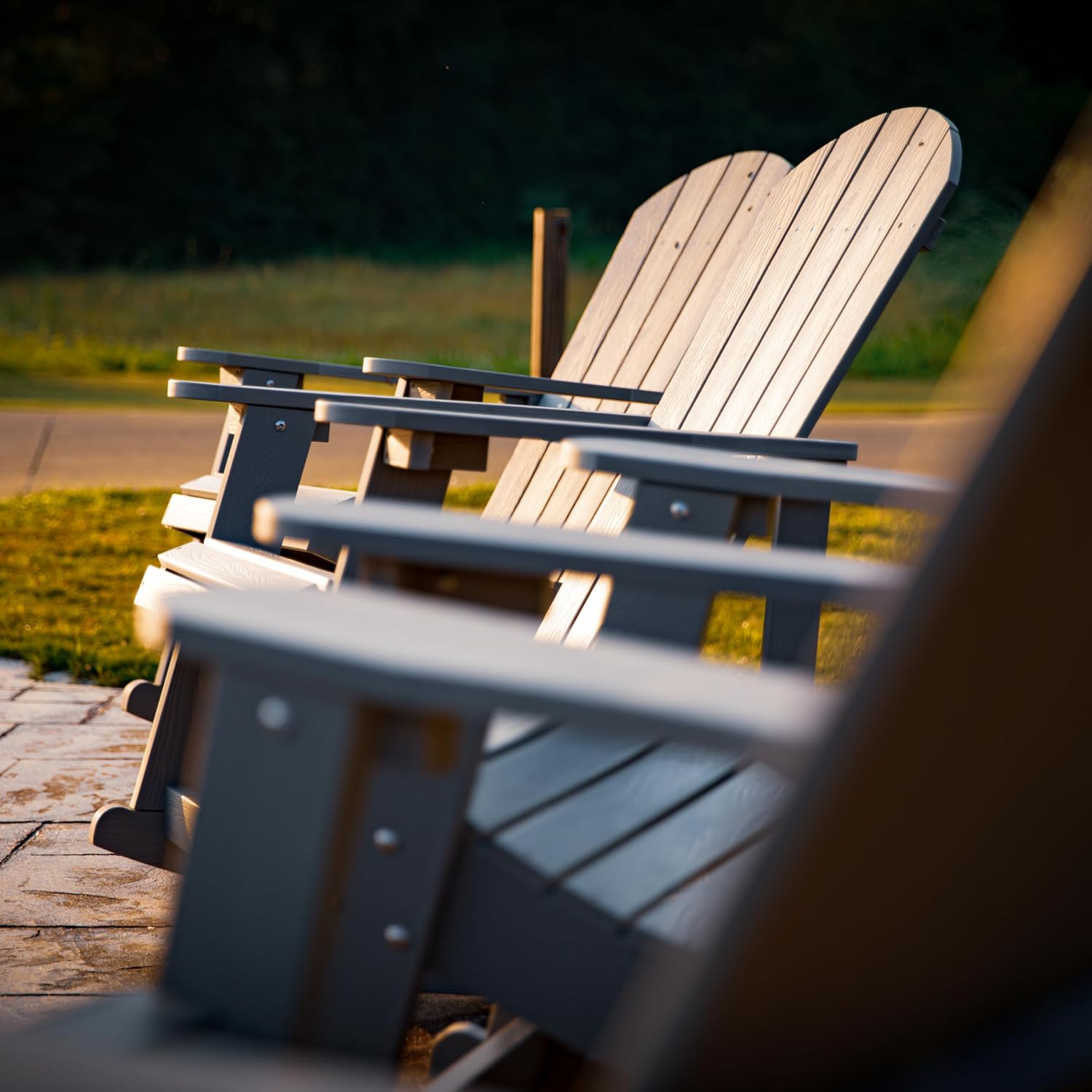 Flash Furniture Savannah All Weather Adirondack Rocking Chairs, Polyresin Wood Adirondack Chair with 350-lb. Static Weight Capacity, Set of 2, Gray