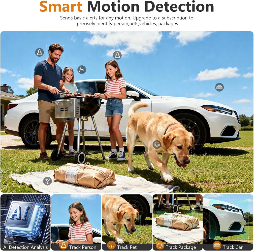 2K FHD Security Camera Wireless Outdoor Cameras for Home Security,AI Human Detection,Instant Alert,Color Night Vision,SD/Cloud Storage,Solar/Battery Powered,2.4G WIFI Only,Spotlight,Siren Alarm,4 Pack