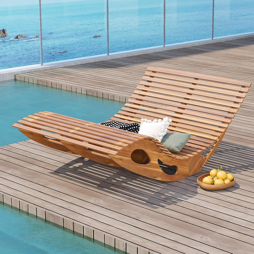 Giantex Extra-Large Dual Outdoor Rocking Chair, Acacia Wood Patio Lounge Chair with Ergonomic Curved & Slatted Seat, Bottom Stopper, 63'x47'x26' Lounger, 2-Person Loveseat, Rocker for Porch, Yard (1)
