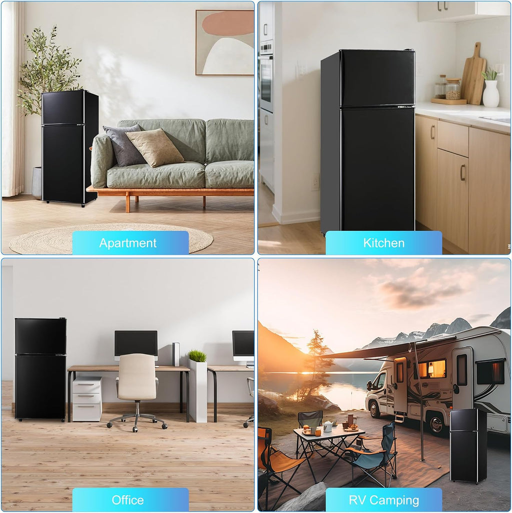 Dorm Fridge with Freezer, Small Refrigerator 3.45 Cu. Ft. with Freezer for Apartment, 7-Level Temperature Adjustable Apartment Size Fridge for Kichen, College, Office, Black