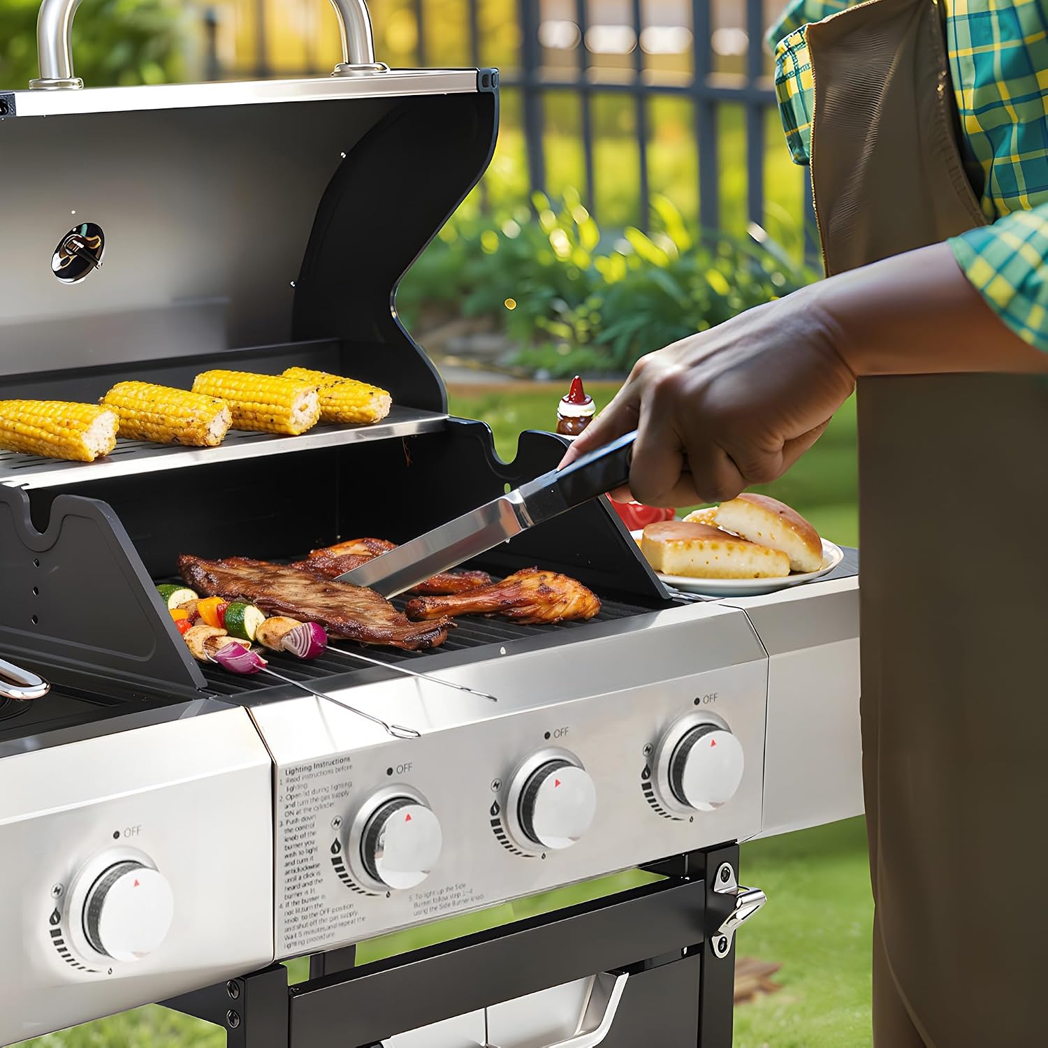 3 Burner Gas Grill with Cloth Cover – High-Powered 51,000 BTU Burners, Stainless Steel Construction, Ample Cooking Space – Perfect for Backyard Barbecues, Parties, and Family Gatherings