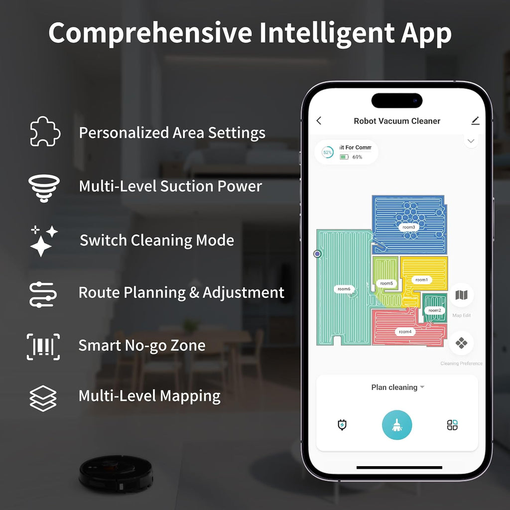 Robot Vacuum and Mop Combo with Self-Emptying, Customizable Map Cleaning with LiDAR Navigation, 6000Pa Suction, Smart No-Go Zones, 70Days Hands-free Robotic Vacuum Cleaner for Floor, Carpet, Pet Hair