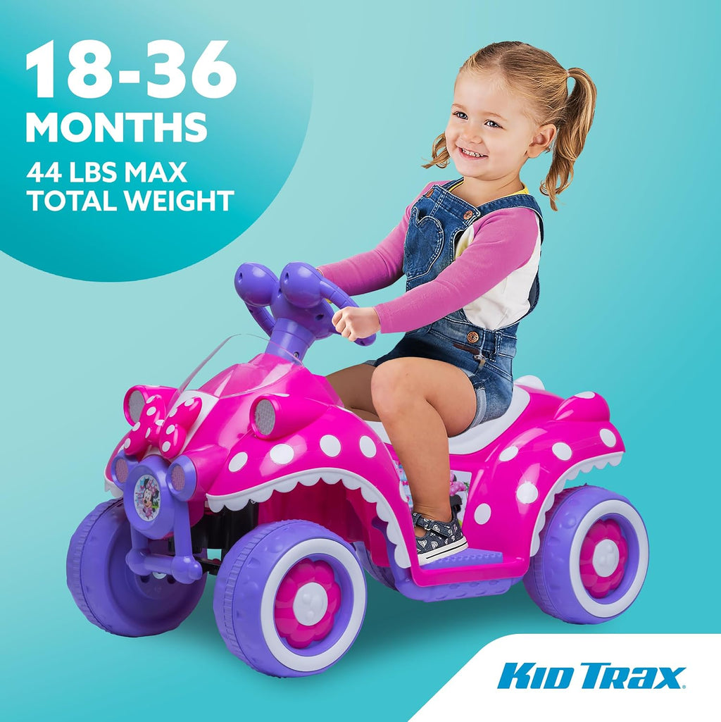 Kid Trax Toddler Disney Minnie Mouse Quad Ride-On, Kids 18-30 Months, 6V Battery and Charger Included, Max Weight 45 lbs, Hot Pink