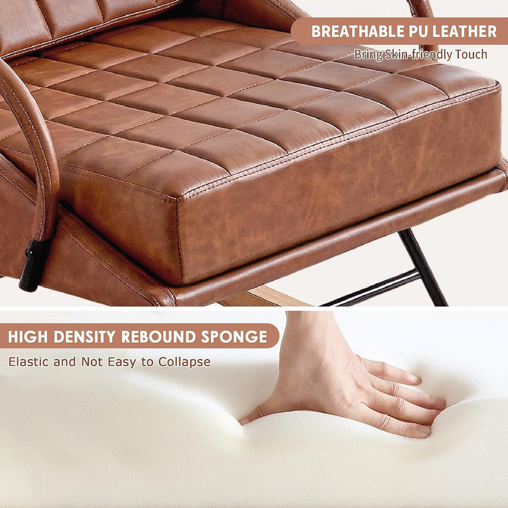 VECELO Rocking Chair Nursery, Over Size Leather Glider Rocker with High Backrest, Upholstered Removable Back, Brown