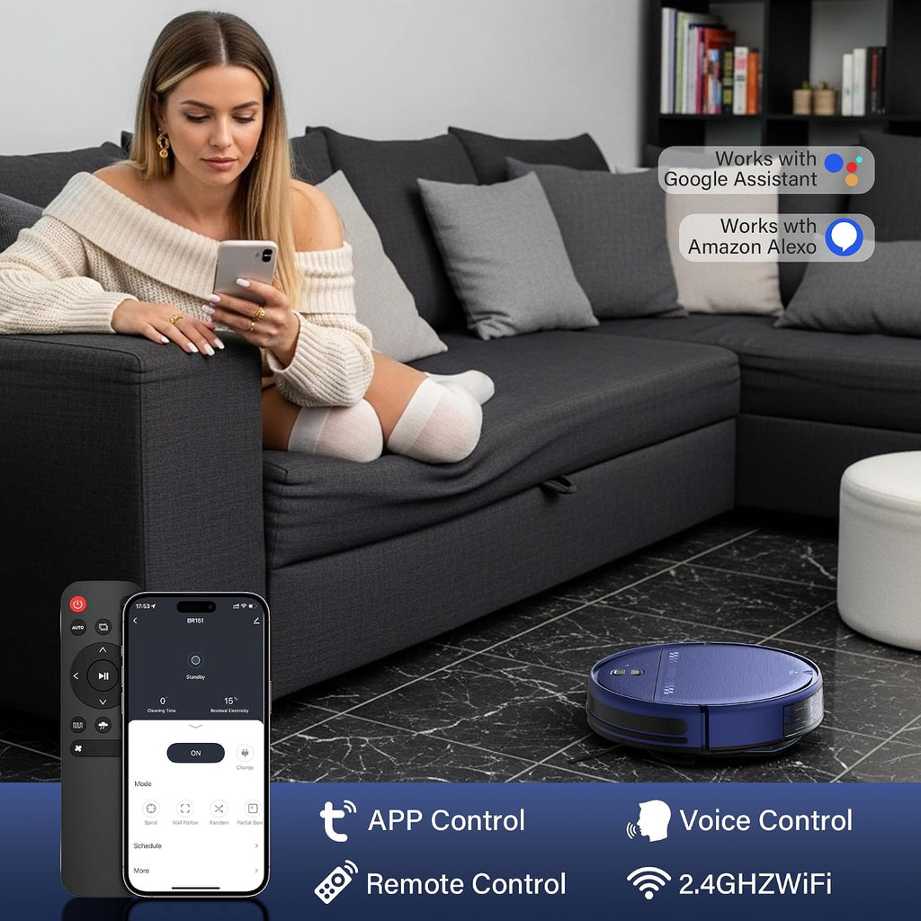 Robot Vacuum and Mop for Pet Hair, 2-in-1 Robot Vacuum Cleaner for Hard Floors&Carpets with 2.87'' Slim Design, Wi-Fi/App/Voice Control, 3D Obstacle Avoidance & Self-Charging