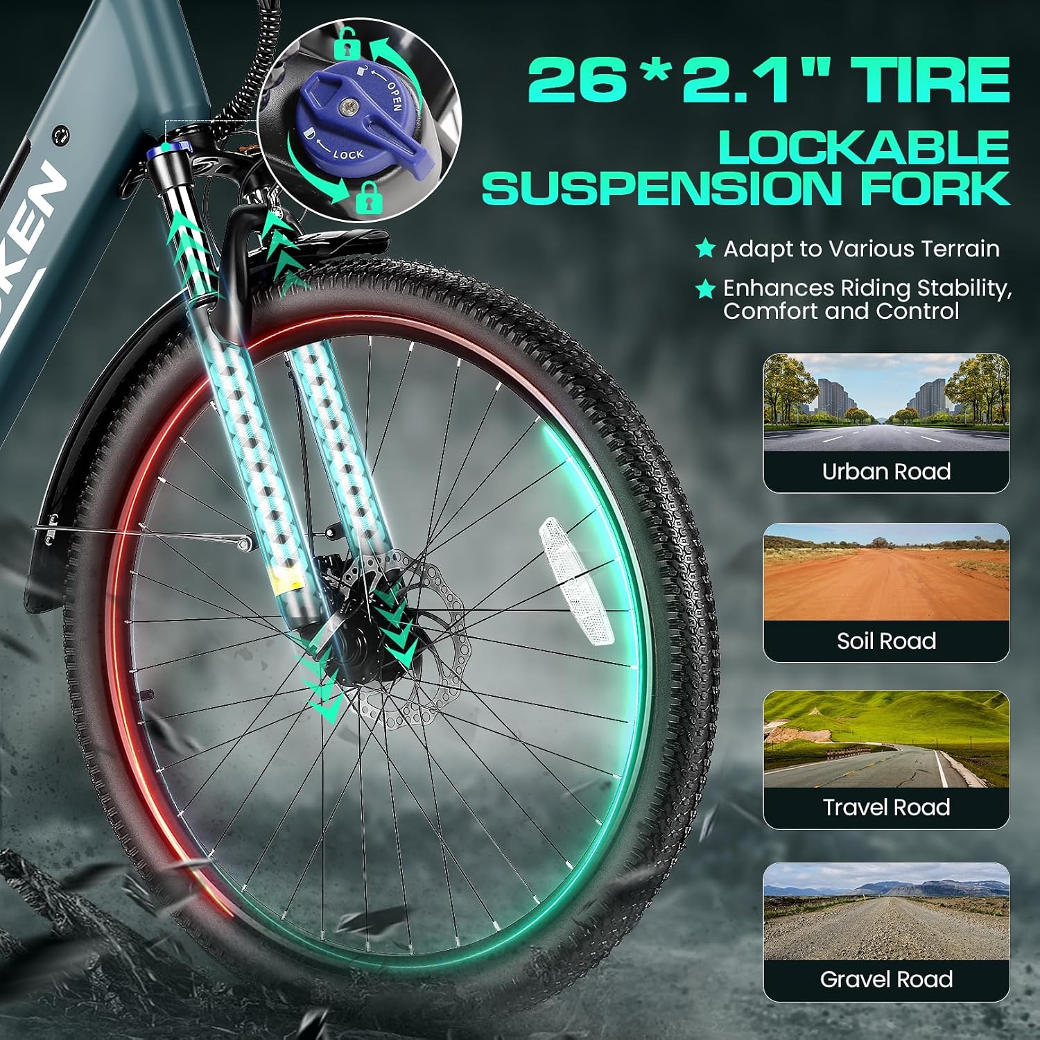 Wooken Electric Bike for Adults, 749W Peak Ebike, 26' x 2.1' Tire Step Through Electric Bike, City Cruiser Ebike with 48V 10.4/15Ah Removable Battery, 7 Speed, SGS Certified to UL2849