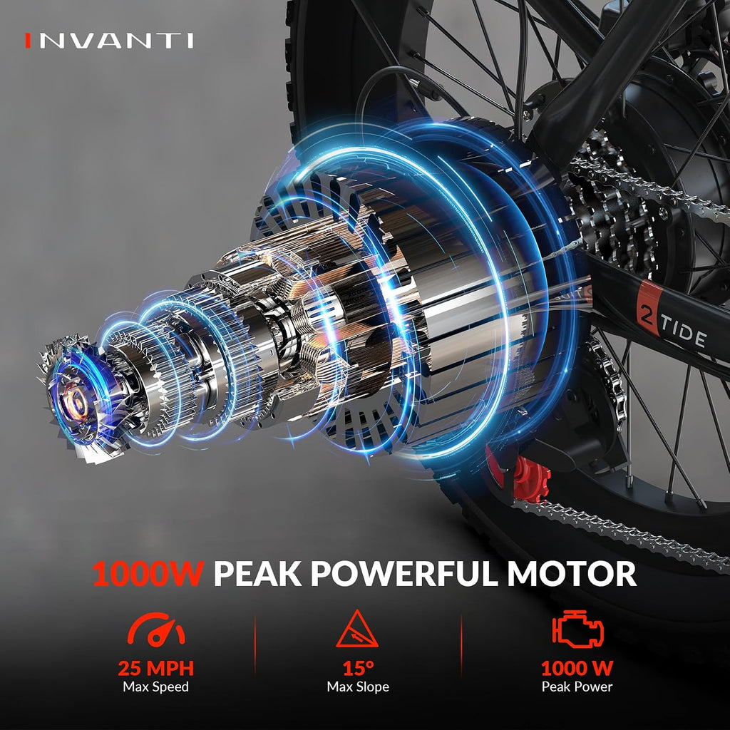INVANTI Foldable Electric Bike, 1000W Peak Motor Ebikes for Adults, 25MPH Top Speed 45Miles, 20' Step-Thru Fat Tire E-bike for All Terrains with Rear Rack, 7-Speed & Front Suspension Commuting Bicycle