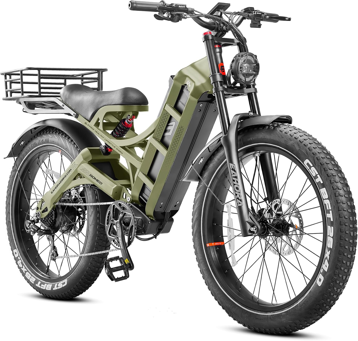 eAhora Romeo Pro 3 Electric Bike - [2026 Latest] 50MPH 5600W Dual Motor 60V 80AH 250Miles Long Range Ebike for Adults, 26' * 4.0 Fat Tire Fast Electric Mountain Bike Full Suspension Off-Road E-Bike