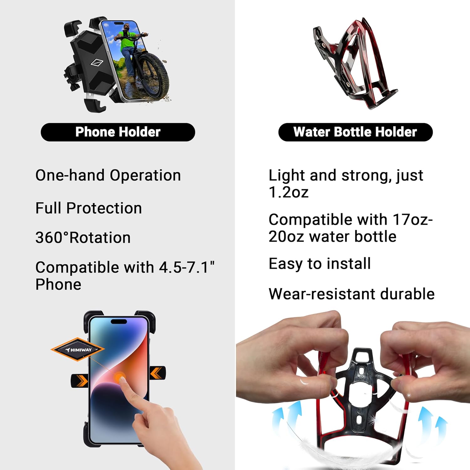 Himiway 12 in 1 Bicycle Accessories Gift Pack Include Bike Lock/Bag/Phone Holder/Speaker/Water Bottle Holder/Pump/Headlight/Taillight with Alarm/Cover/Basket/Spoke Light/Mirrors