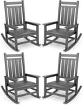 SERWALL Oversized Outdoor Rocking Chair Set of 4, HDPE Rocker for Adults, Patio Rocking Chairs for Porch, Grey
