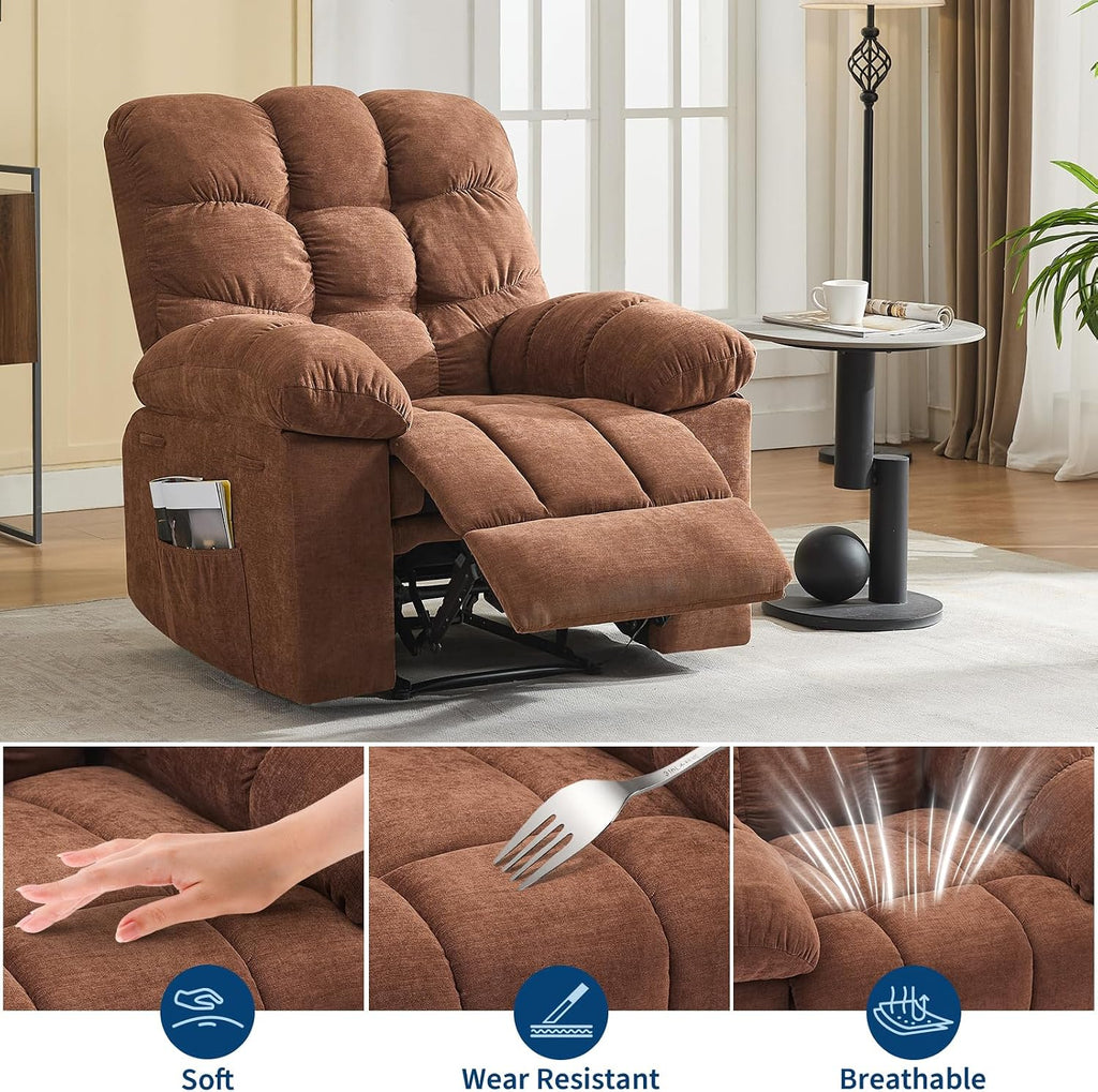 Garvee 21.4in Wide Recliner Chair,Massage & Heat Recliner Chair for Adults,Home Theater Seating with Lumbar Support,Ergonomic Breathable Fabric Nursery Rocking Chairs for Living Room