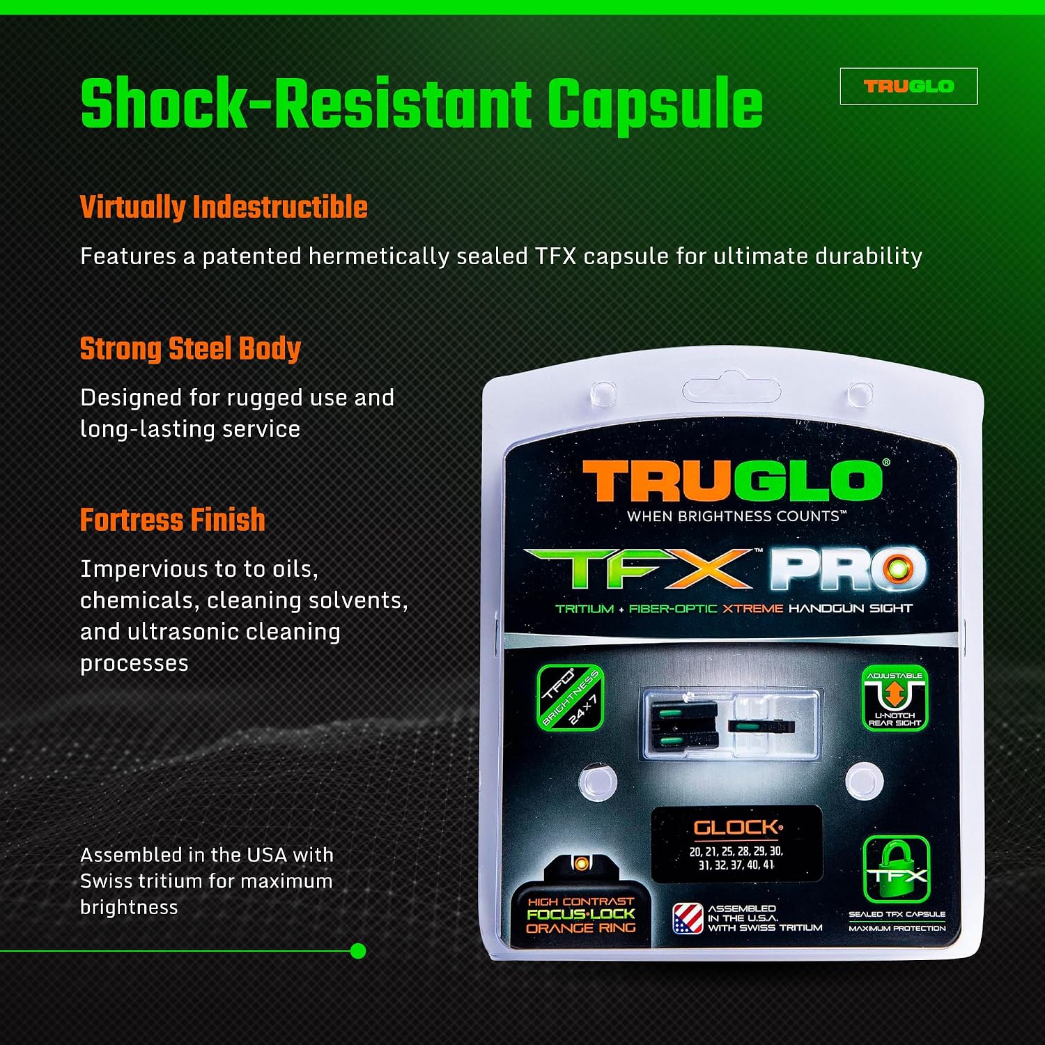 Truglo TFX PRO Handgun Sight, Glowing Shock Proof Tritium and Fiber Optic Night Sight for Handguns, Compact, Durable, and Snag Free Sight