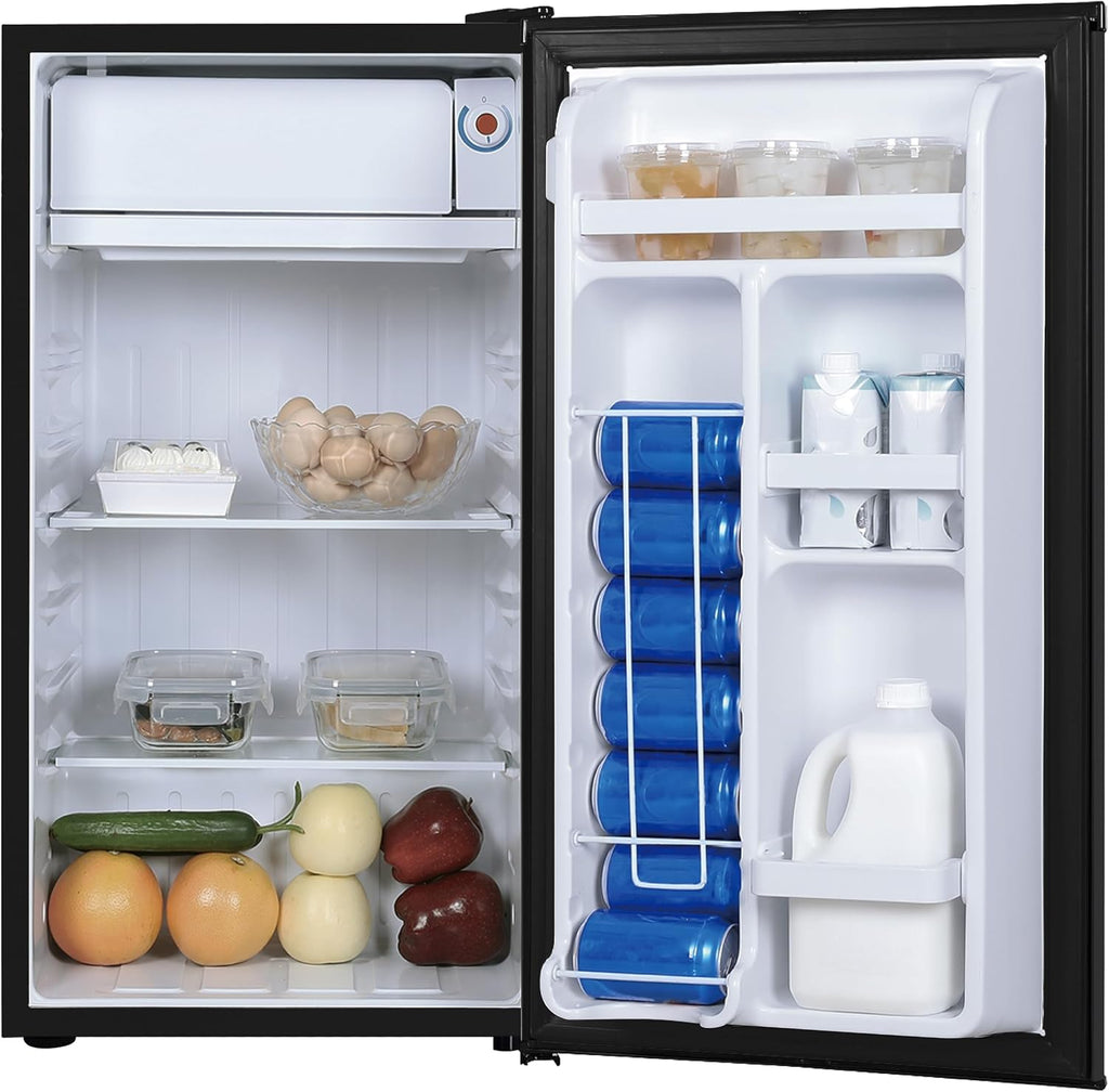 ARCTIC CHEF Mini Refrigerator-Freezer Compartment-Adjustable Thermostat Control-Reversible Doors-Ideal for Dorm, Office, RV, Garage, Apartment-Black, 3.2 CU.FT
