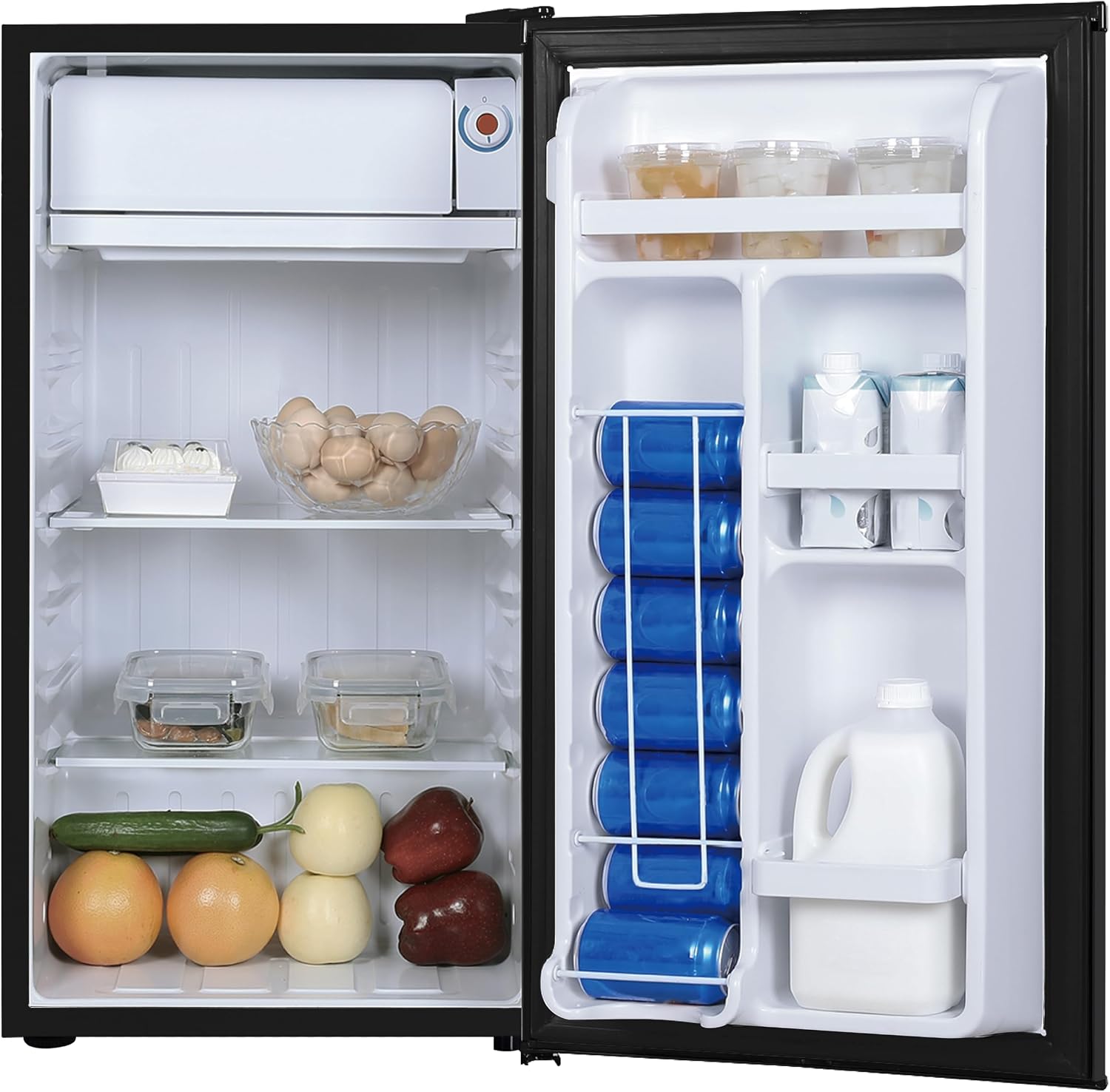 ARCTIC CHEF Mini Refrigerator-Freezer Compartment-Adjustable Thermostat Control-Reversible Doors-Ideal for Dorm, Office, RV, Garage, Apartment-Black, 3.2 CU.FT