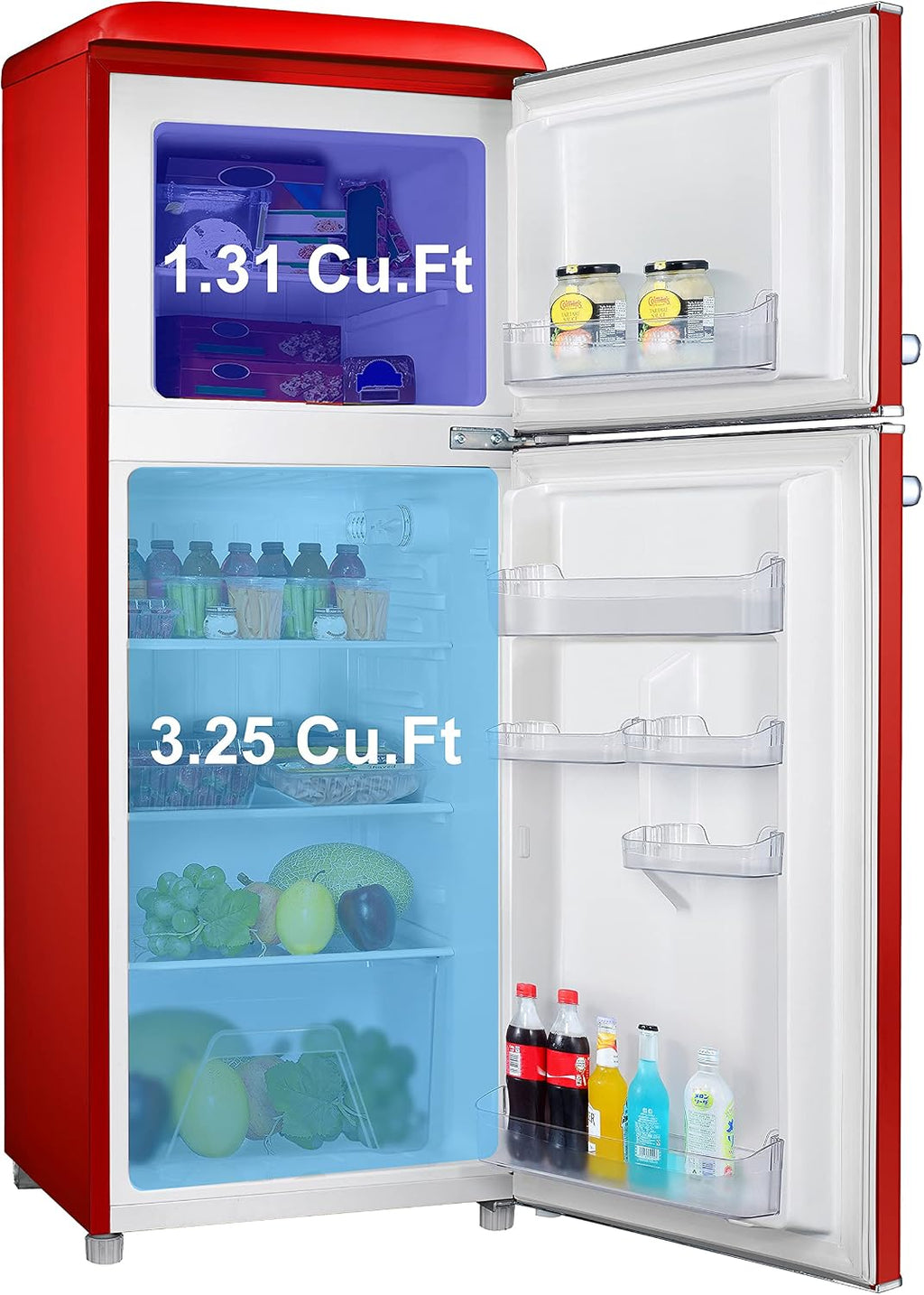 Galanz GLR46TRDER Retro Compact Refrigerator with Freezer Mini Fridge with Dual Door, Adjustable Mechanical Thermostat, 4.6 Cu Ft, Red