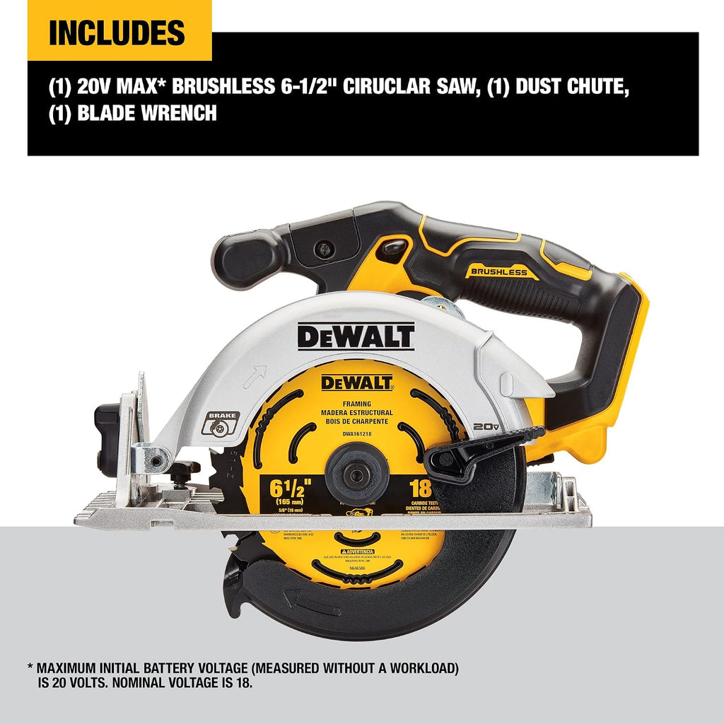 DEWALT DCS565BR 20V MAX Brushless Lithium-Ion 6-1/2 in. Cordless Circular Saw (Tool Only) (Renewed)