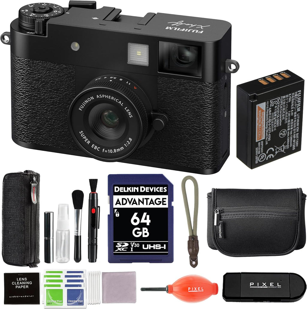 Fujifilm X Half Digital Camera (Black) Bundle with 64GB SD Card + Rope Wrist Strap + Camera Pouch + More Advanced Accessories | Fuji X Half Camera