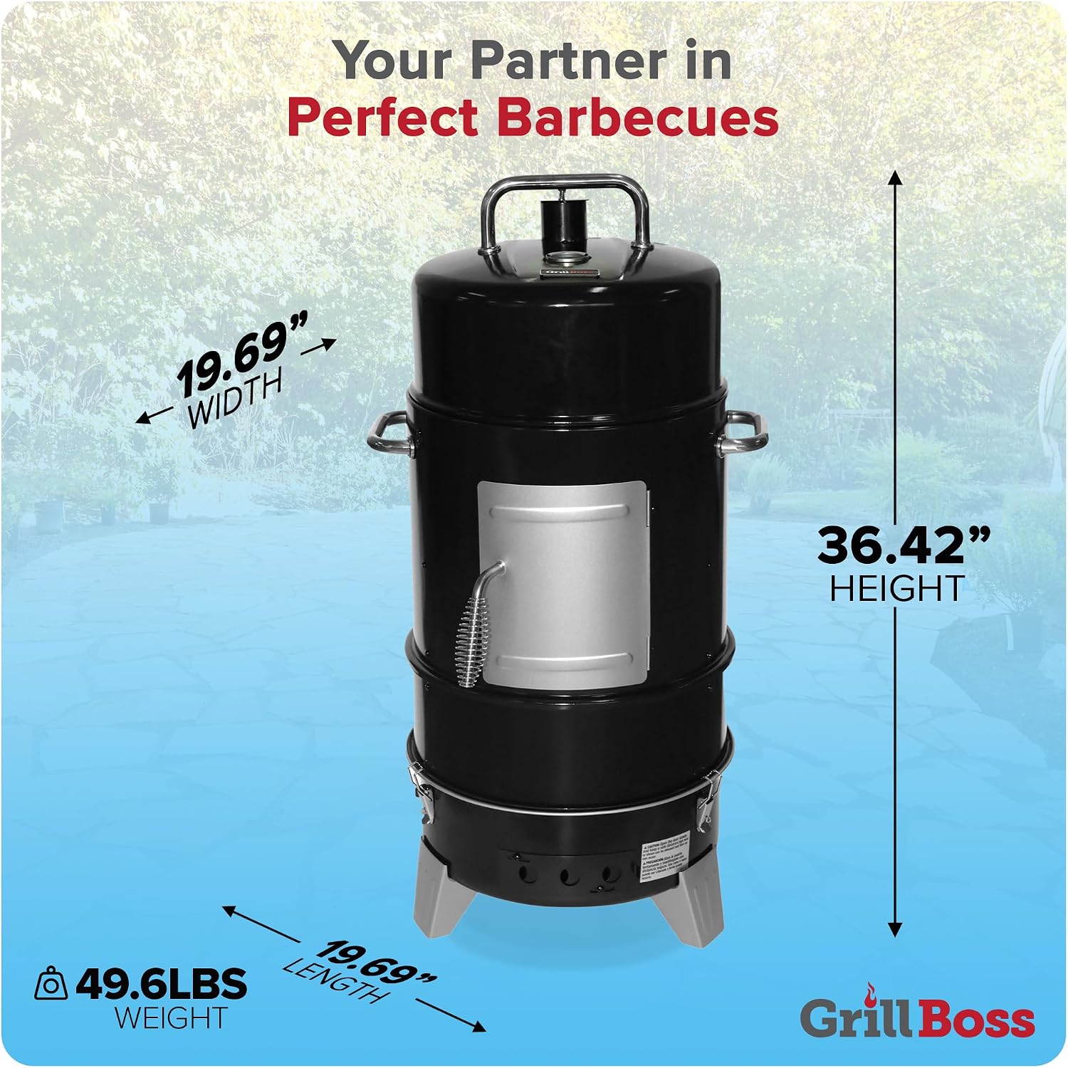 Grill Boss 4 Tier Vertical Freestanding Charcoal Smoker Portable BBQ Grill with Temperature Gauge for Outdoors, 564 Square Inch Cooking Area, Black