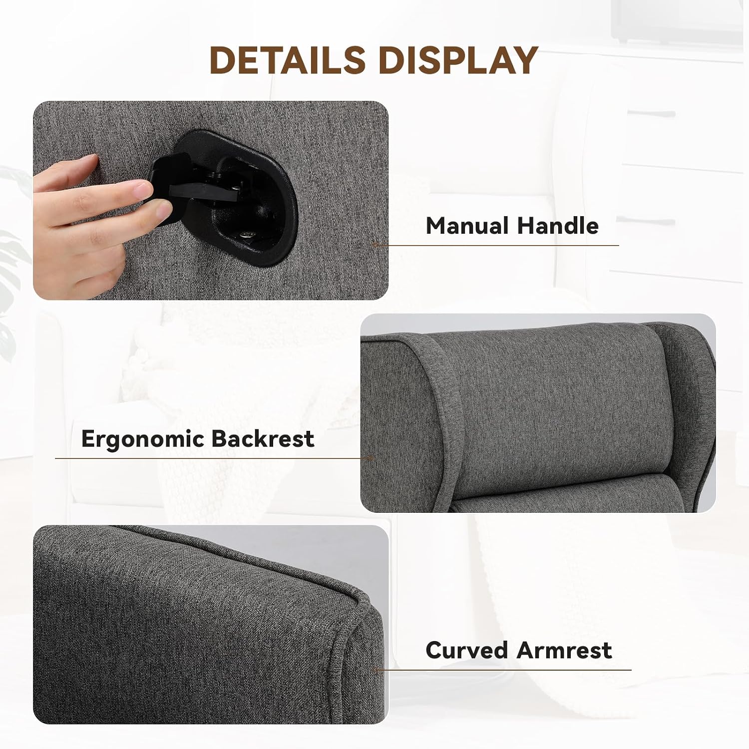 COMHOMA Rocking Recliner Chair,Swivel Glider Reclining Single Sofa Manual Rocker Recliners,Nursery Rocking Chairs with Upholstered Seating for Living Room Office(Grey)