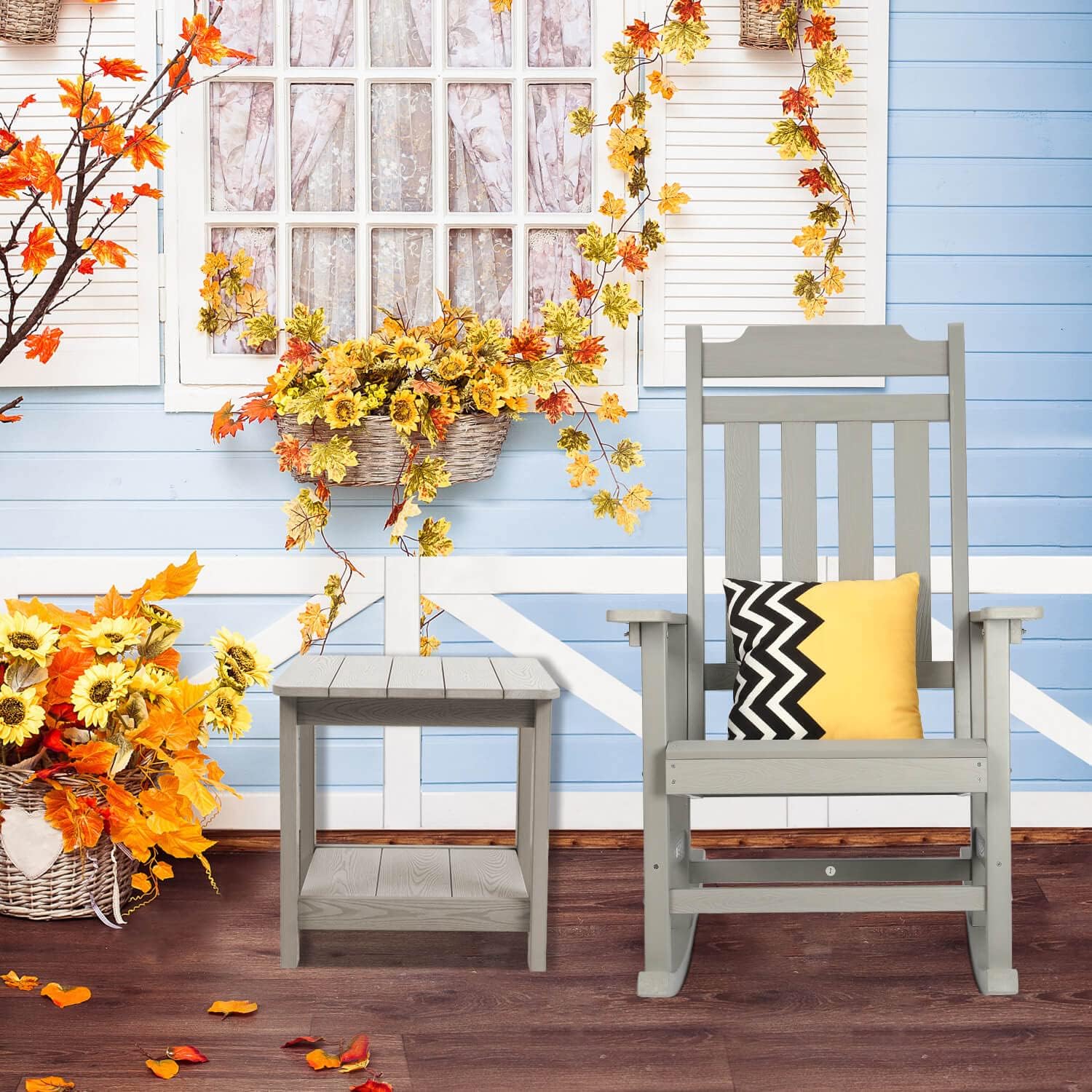 Rocking Chairs Set of 2, All Weather Resistant Poly Lumber Outdoor Porch Rocker, Rocking Chairs for Outdoor, Indoor, Patio, Deck, Garden, Backyard, Load Bearing 380 lbs - Grey