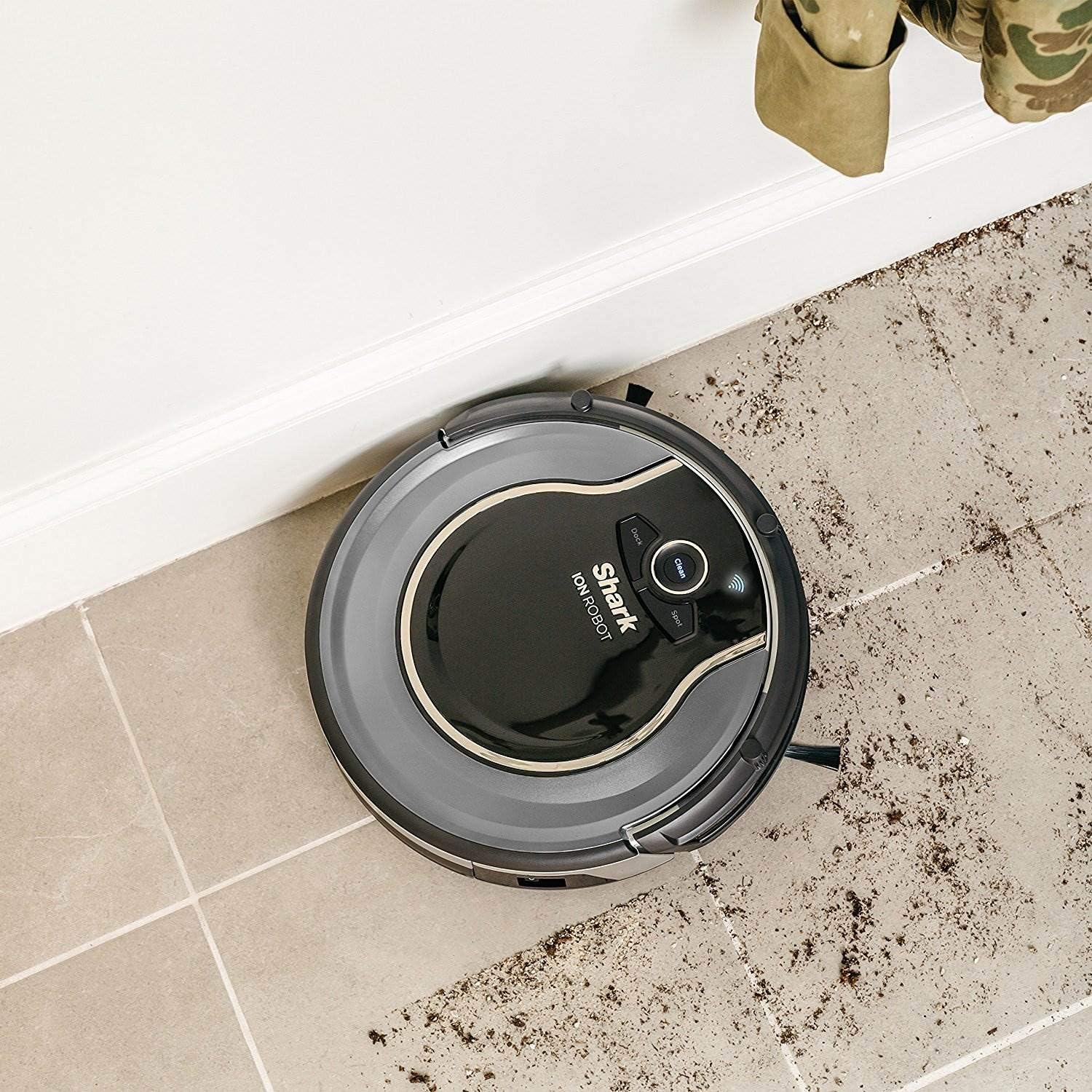 SHARK ION Robot Vacuum R75 WiFi-Connected, Voice Control Dual-Action Robotic Vacuum Carpet and Hard Floor Cleaner, Works with Alexa (RV750), Smoke