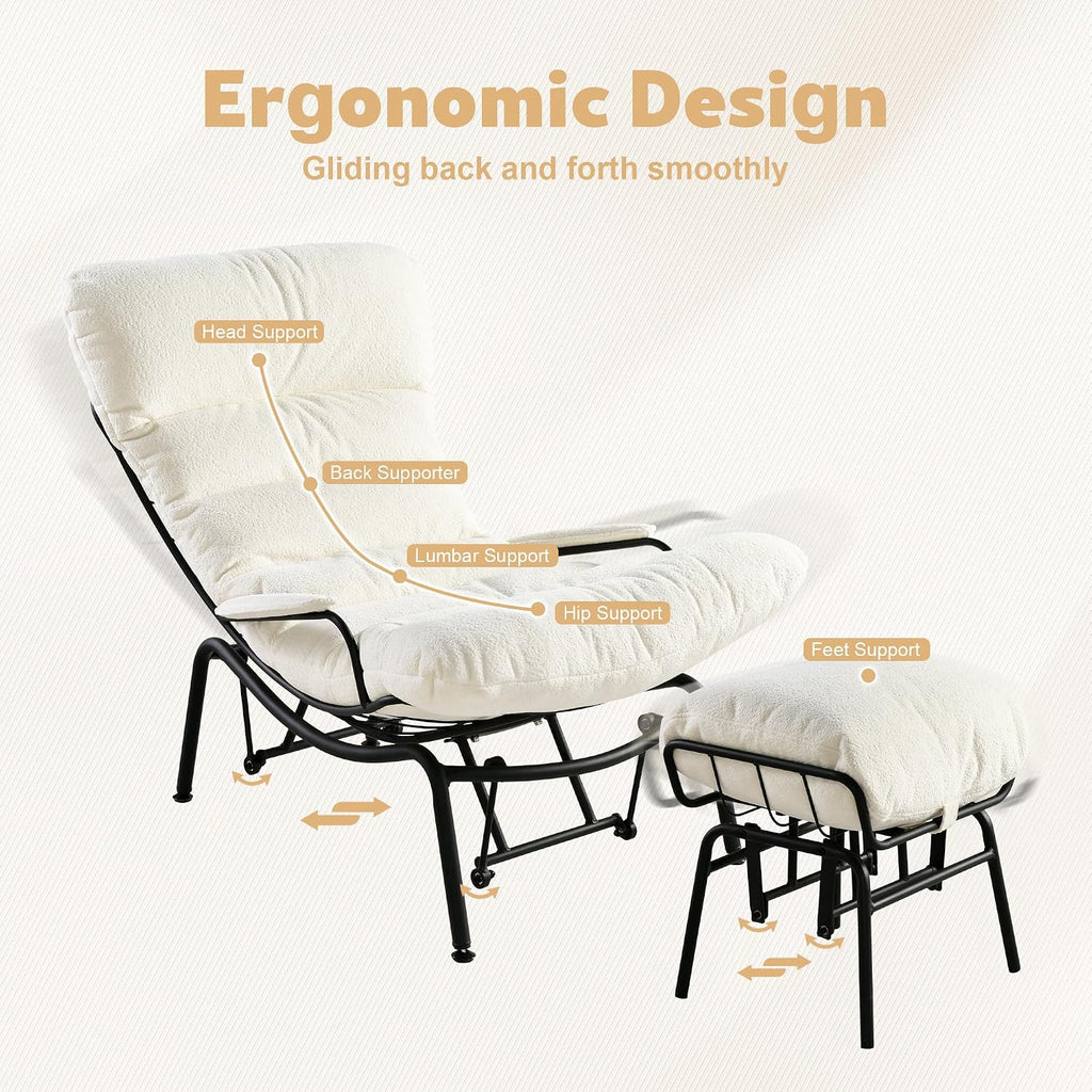 ovios Glider Rocking Chair with Ottoman, Mid-Century Modern Recliner Chair with Footrest, Comfy Gliding Rocker Lazy Accent Armchair for Living Room Bedroom, Cloud Plush Velvet, White