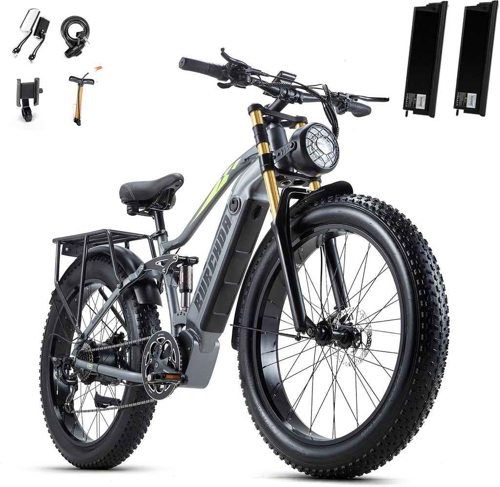 DAMSON Electric Bike for Adults Dual Motor AWD 5000W/3000W/1500W Peak 40MPH/30MPH Dirt Ebike, 52V/48V Max-Output Up to 65/80/120/160 Miles Long Range, 26' Full Suspension Fat Tire Mountains Bicycle