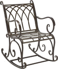 SAFAVIEH Outdoor - Medrano Iron Rocking Chair - Rustic Brown Iron Metal - Vintage Ornate Scrollwork Design - Ideal for Patio, Deck, Porch, Garden, 15' Seat Height (PAT5030B)