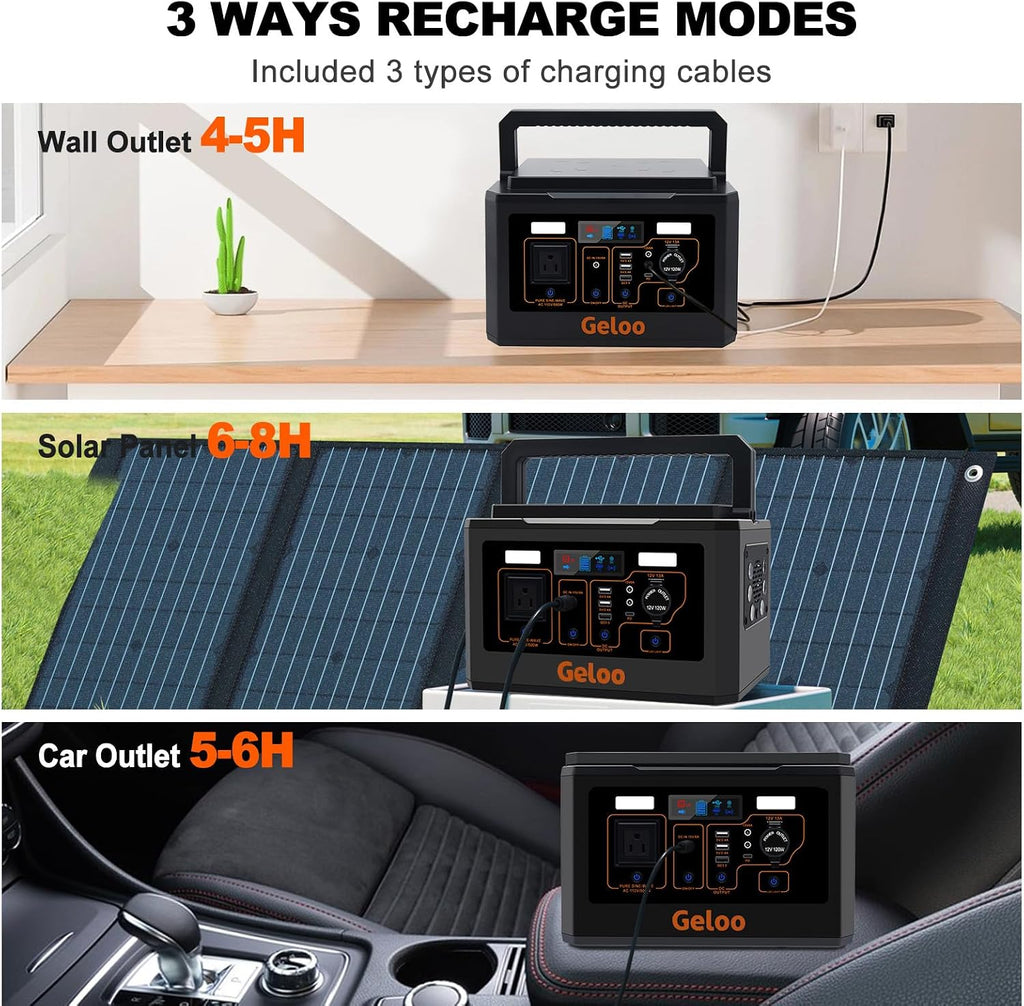 Geloo 500W Portable Solar Generator with 110V/500W AC Outlet, 135000mAh Capacity, 499Wh, Black