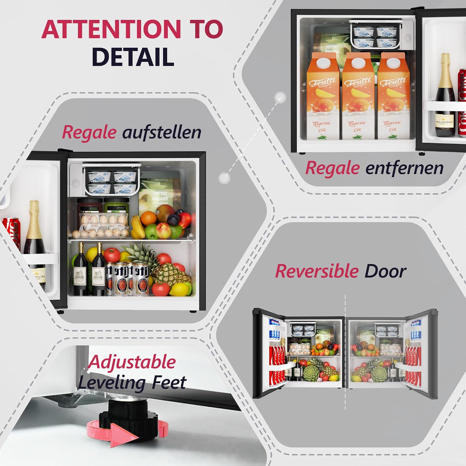 Icyglee 1.7 Cu.Ft Mini Fridge with Freezer, Single Reversible Door Compact Refrigerator, Adjustable Thermostat&Energy Saving Mini Fridge for Bedroom, Dorm, Office, Low Noise, Black
