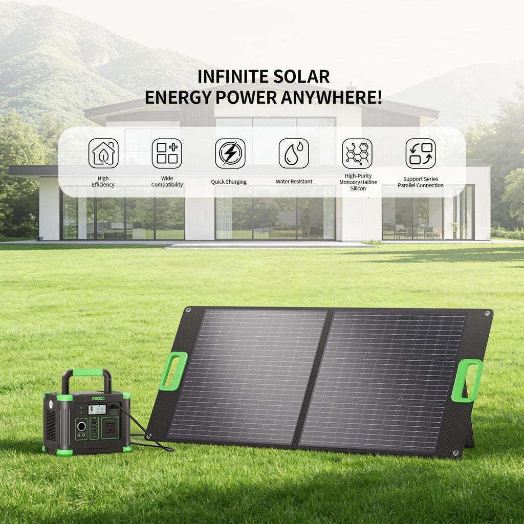 300W Portable Power Station with 100W Foldable Solar Panel, 288Wh Solar Generator AC Outlet, MC-4 Solar Battery Charger, 60W USB-C PD Fast Charging for Outdoor Camping, Home Emergency, RV Travel, Van