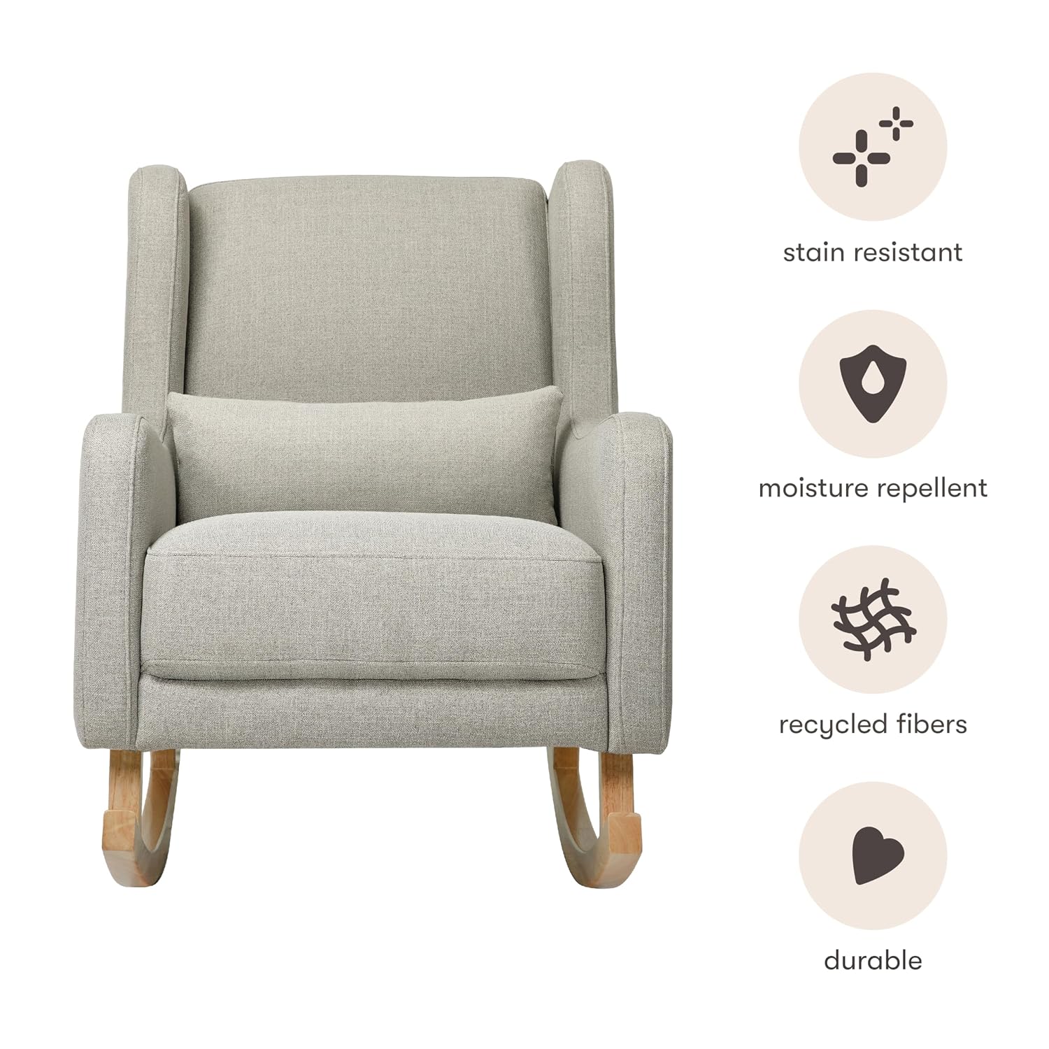 Babyletto Kai Rocker in Performance Grey Eco-Twill with Light Legs, Water Repellent & Stain Resistant, Greenguard Gold and CertiPUR-US Certified