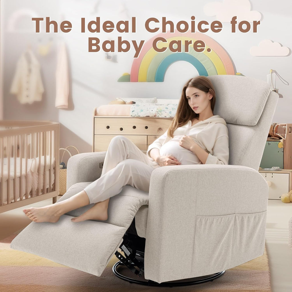 Korser Power Swivel Recliner Chairs for Adults, Electric Glider Rocking Chair Nursery, Glider Recliner Nursery Chair with Classified Side Pocket, Nursery Rocking Chairs with USB and Type-C Ports
