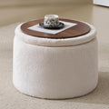 Modern Round Storage Ottoman, Chenille Ottoman Foot Stools, Ottoman Footstool with Removable Lid, Storage Ottoman for Living Room, Multi-Functional Footrest, White