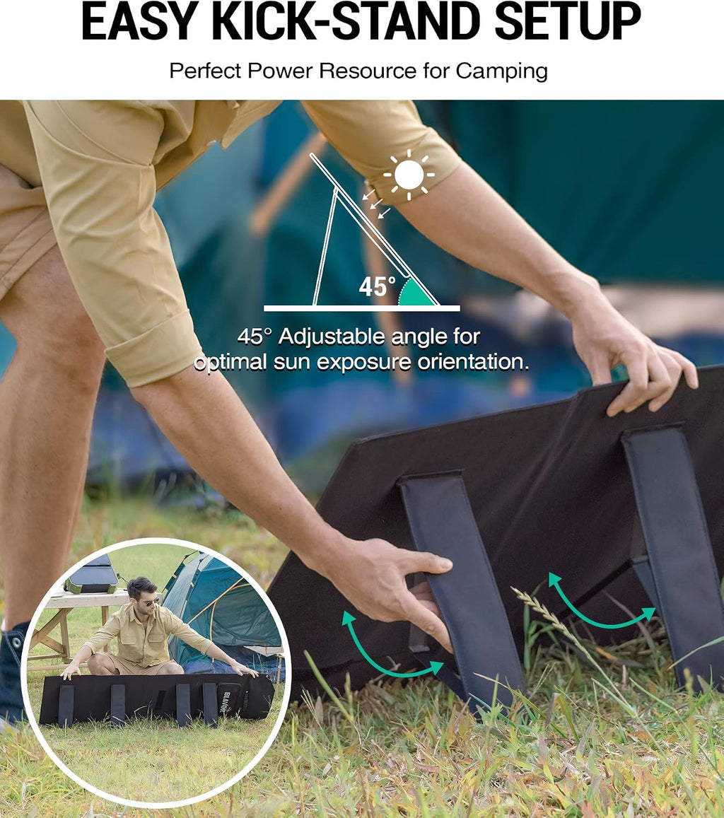 BLAVOR 120W Portable Solar Panel PD45W QC3.0 Fast Solar Charger DC18V 6.67A USB A&C Output Compatible with Power Stations, Solar Generators, Phones, Tablets, for RV Camping, Off-Grid Road Trips