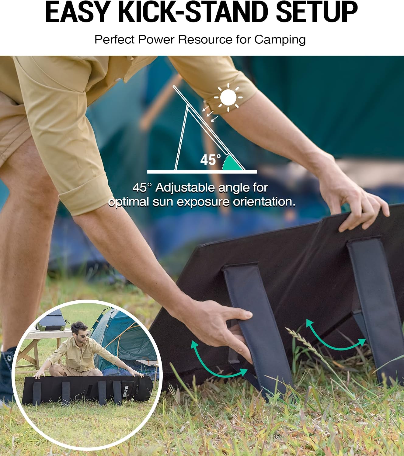 BLAVOR 120W Portable Solar Panel PD45W QC3.0 Fast Solar Charger DC18V 6.67A USB A&C Output Compatible with Power Stations, Solar Generators, Phones, Tablets, for RV Camping, Off-Grid Road Trips