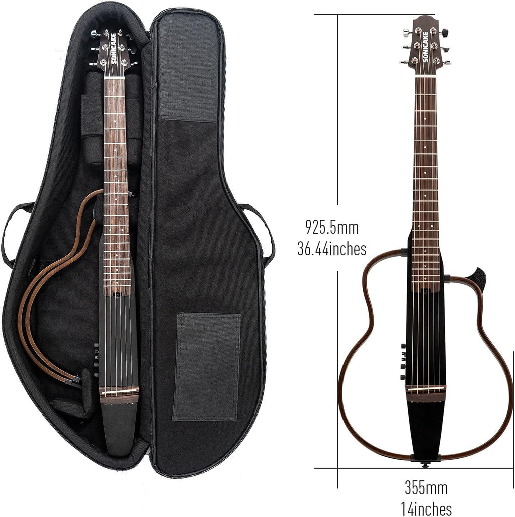 SONICAKE Acoustic Electric Travel Guitar, Portable Practice Guitar Kit, Solid Mahogany Body, Easy Assemble Frames, Multi Body-Shape Sim Rechargeable Preamp, Gig Bag, All Accessories QGT-01