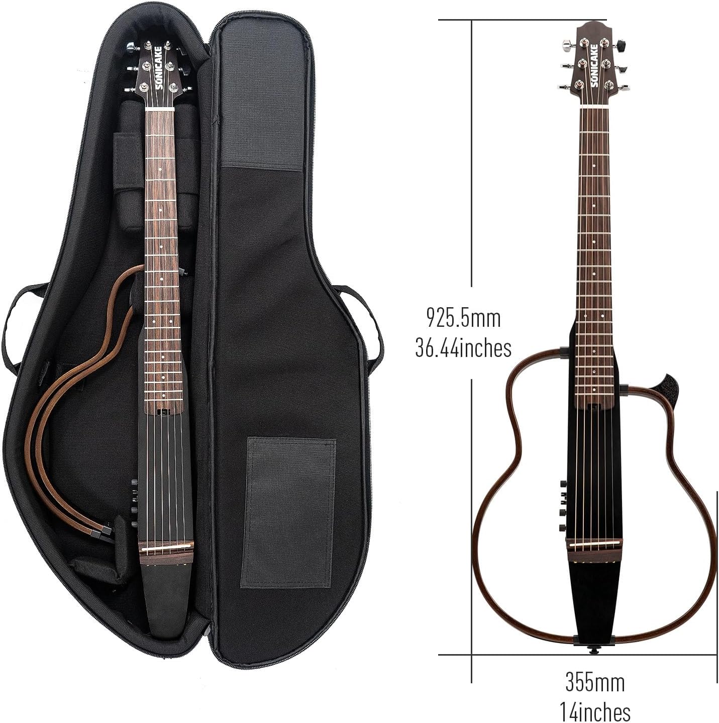 SONICAKE Acoustic Electric Travel Guitar, Portable Practice Guitar Kit, Solid Mahogany Body, Easy Assemble Frames, Multi Body-Shape Sim Rechargeable Preamp, Gig Bag, All Accessories QGT-01