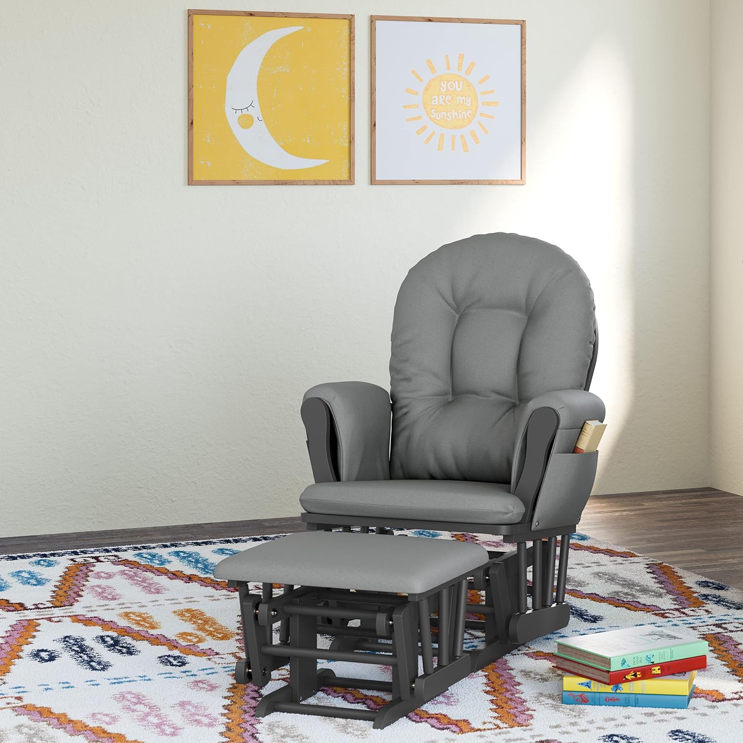 Storkcraft Premium Hoop Glider & Ottoman (Gray/Gray) — GREENGUARD Gold Certified Nursery Glider, Solid Wood Craftsmanship, Smooth-Gliding Nursery Chair and Ottoman, Award-Winning