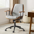 HULALA HOME Solid Wood Office Chair with Rocking Function, Comfy Fabric Desk Chair with Bent Wood and Metal Base, Height Adjustable Swivel Computer Task Chair, Grey