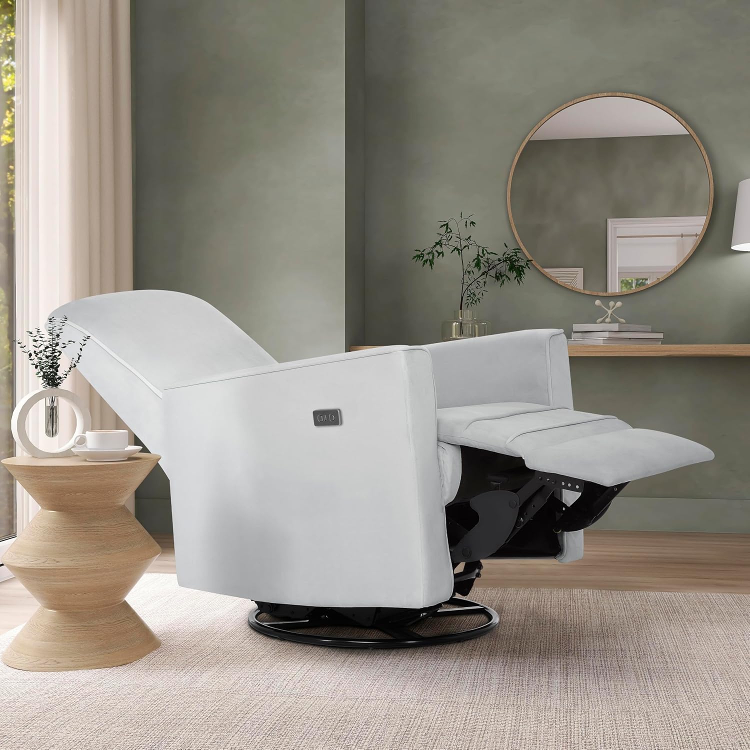 Evolur Harlow Upholstered Power Glider Recliner with USB Charging – Rocking & 275° Swivel with Smooth Glide – Greenguard Gold & FSC Certified – Modern Nursery and Living Room Chair in Grey