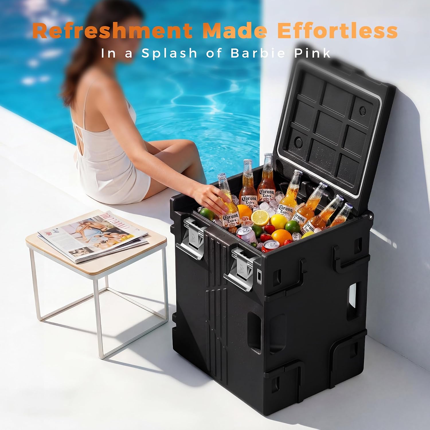 CAMMOO Black 82QT Non-Electric Hot Box Food Warmer with Wheels, 304 Stainless Steel Latch, Insulated Food Carrier for 5 Full-Size Pans(NOT Included), Food Warmer Box Hot Boxes for Catering