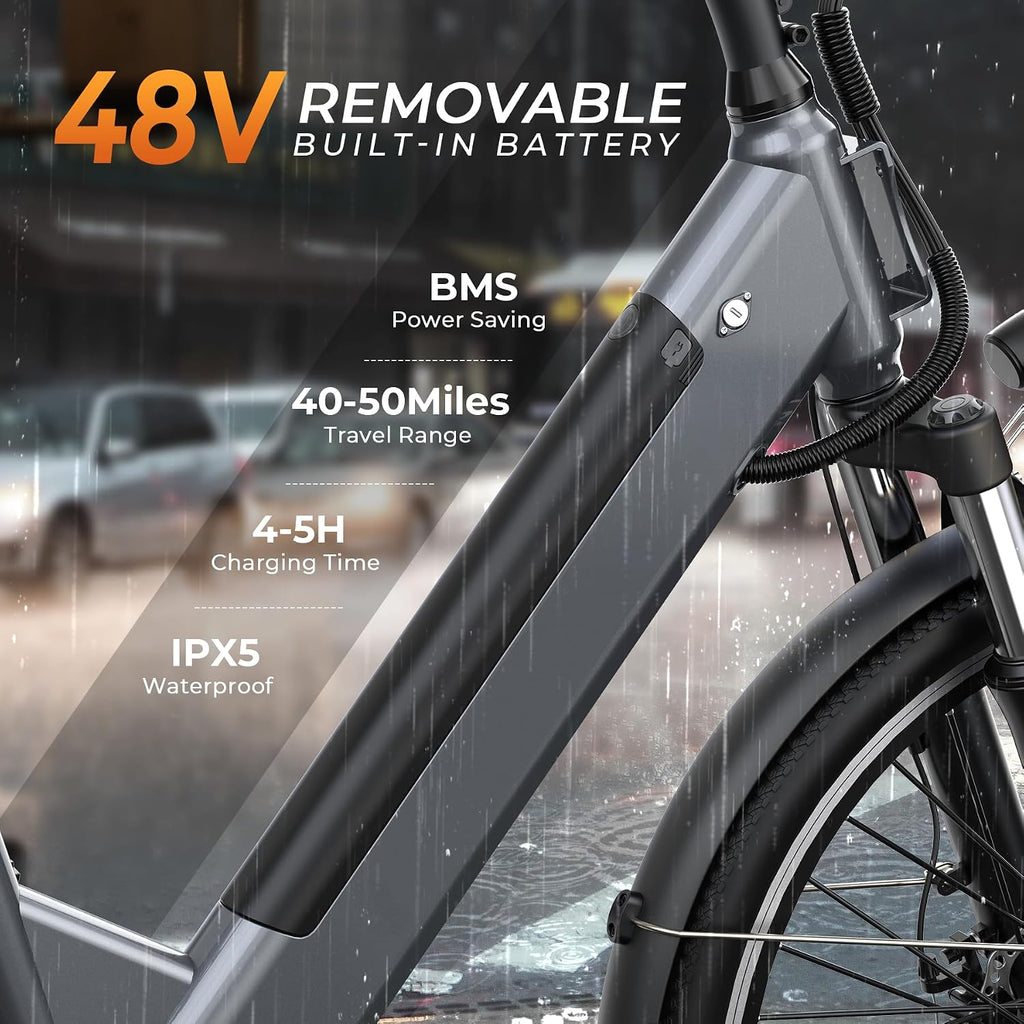 Electric Bike for Adults,26' Step-Thru EBike with 1000W Peak Motor,50 Miles 20MPH Adult Electric Bicycles with 48V Internal Removable Battery, Adjustable Stem,7 Speed,UL 2849 Certified