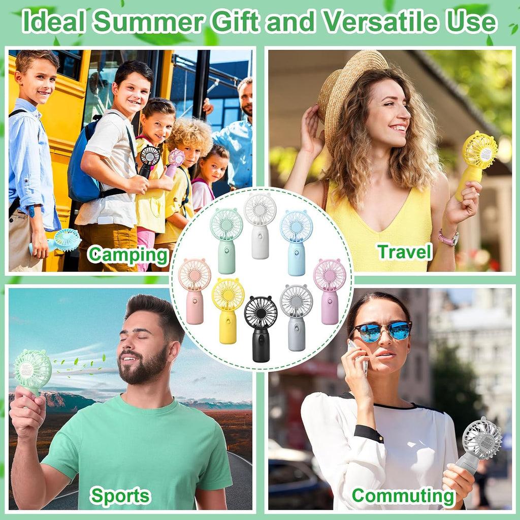 Glooglitter 80 Pcs Mini Portable Fans Bulk Handheld Battery Operated Fan with Lanyard for Makeup Eyelash, Cooling Lightweight Pocket Personal Fans for Indoor Outdoor Travel Use (8 Mixed Colors)